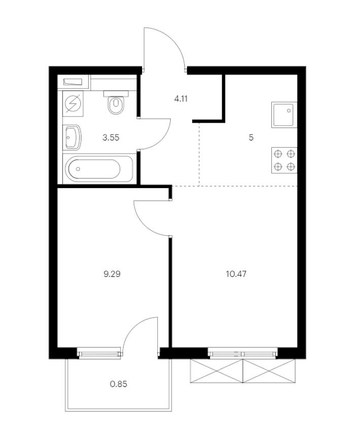 1-комнатная квартира 33.27 м², 15/15 эт., ЖК «Янинский лес»